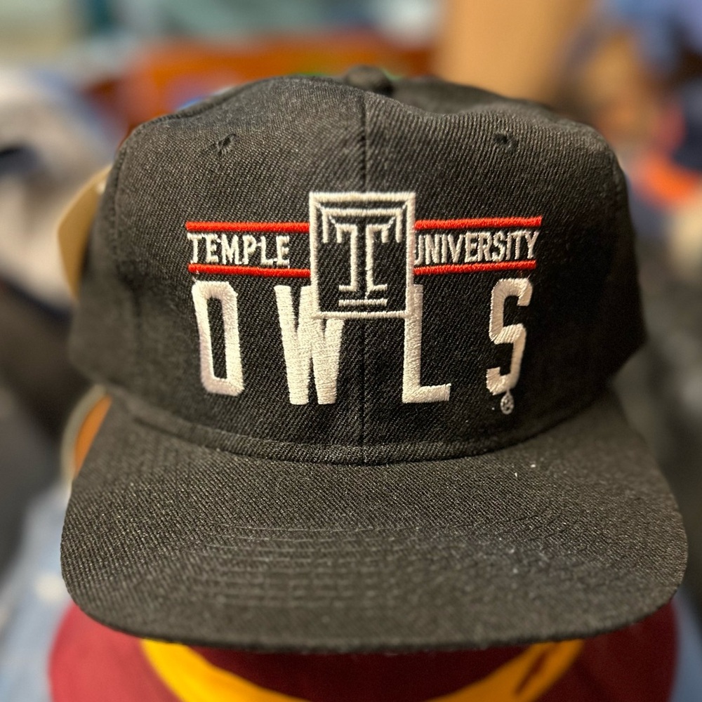 Vintage 90s Temple Owls University Split Bar SnapBack Hat Cap Youngan Wool Blend